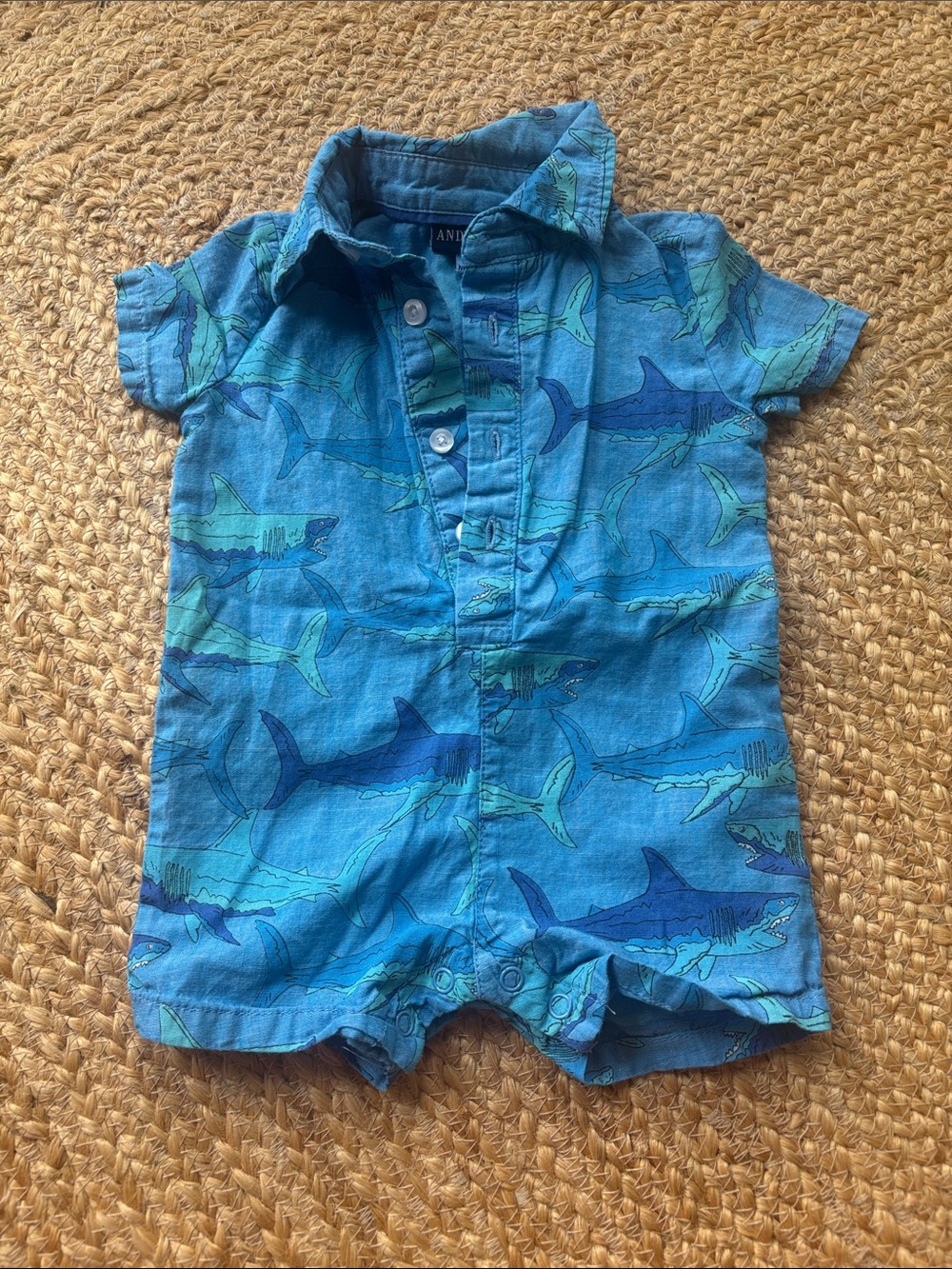 Shark Print Baby Romper, 3-6 mo